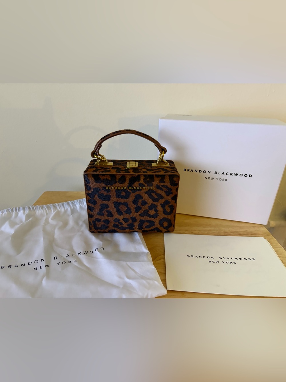 Brandon Blackwood Leopard-Print Mini Kendrick Trunk top handle bag